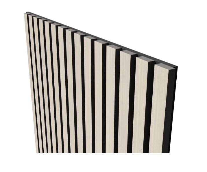 Акустическая панель, черный войлок, 2750х600х21мм, рейки МДФ, шпон дуб клер светлый